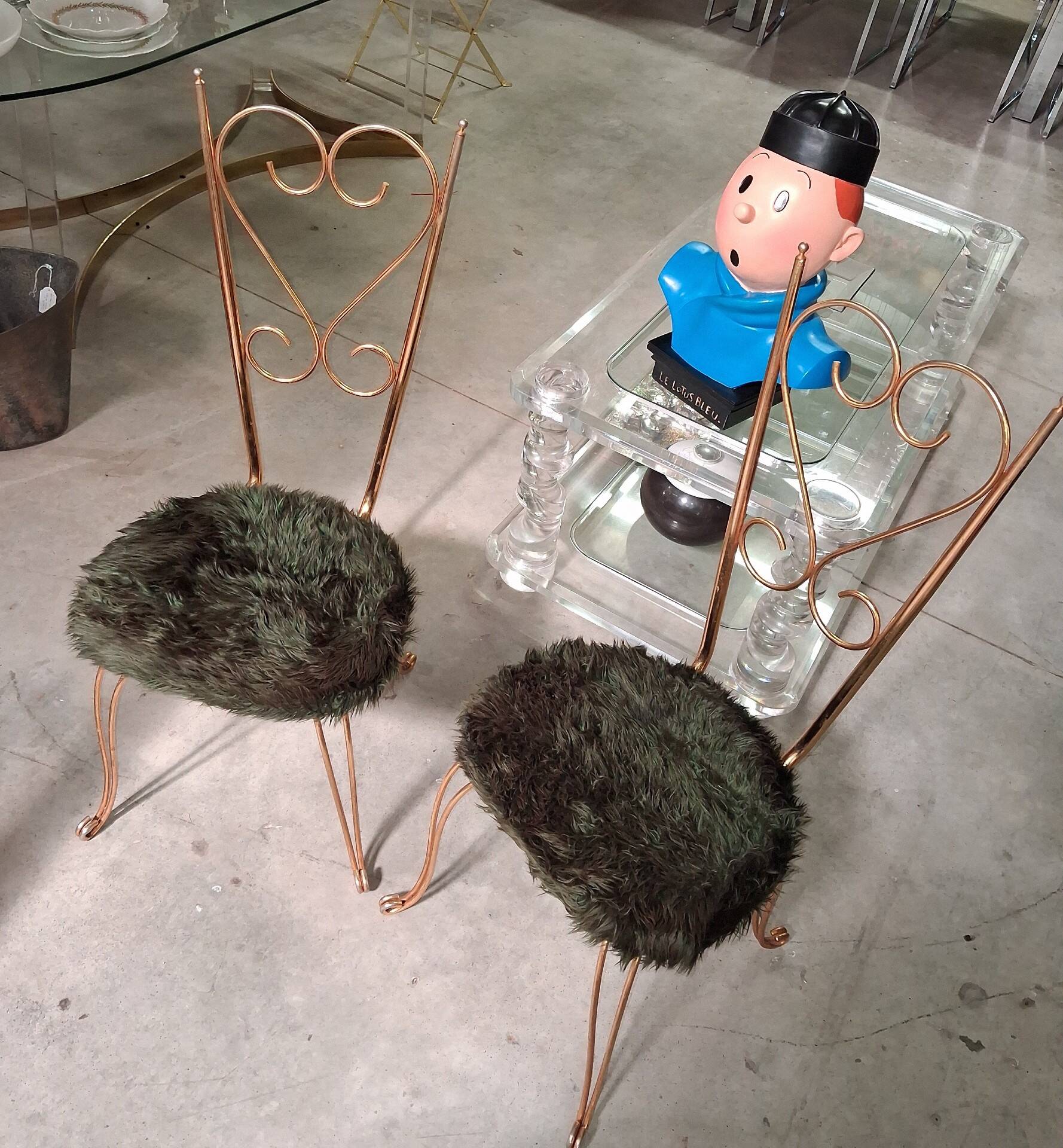Pair of golden metal chairs, Maison Jansen style, 1970s.