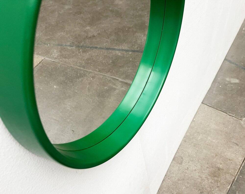 Round green mirror in space age style mid-century by C.L. Augustson, Norway, 1960s.