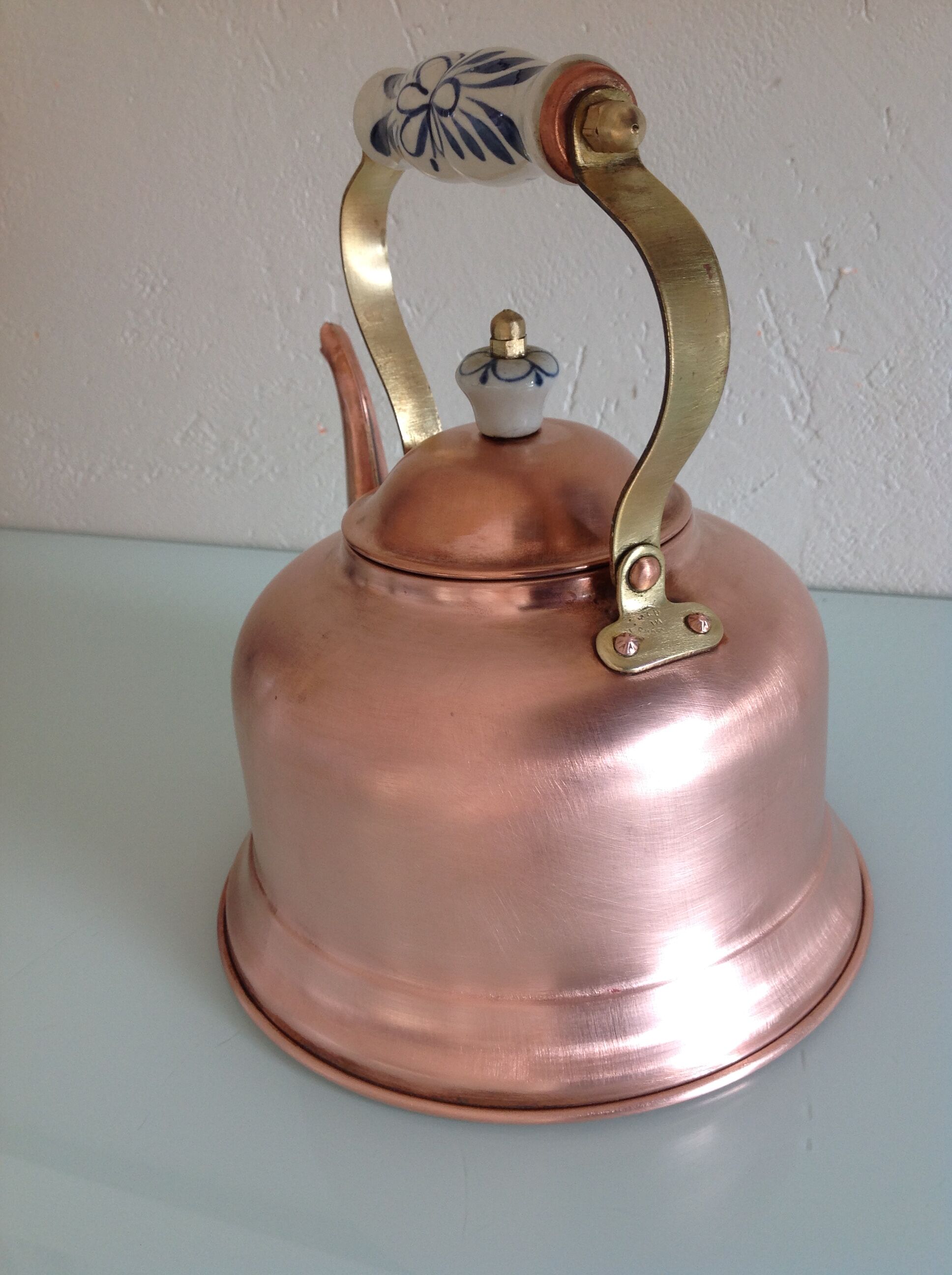Old brushed red copper kettle / vintage 50-60s