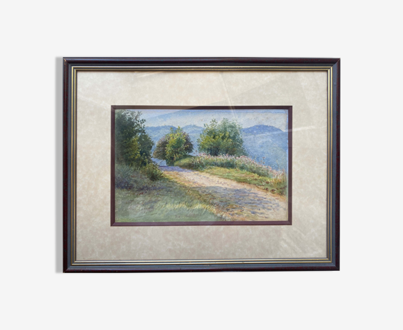 Aquarelle Eugène Pillard "Chemin de campagne" 1908