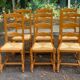 6 solid oak dining chairs with straw 105cm