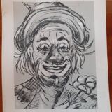 Reproduction of a charcoal drawing of a clown