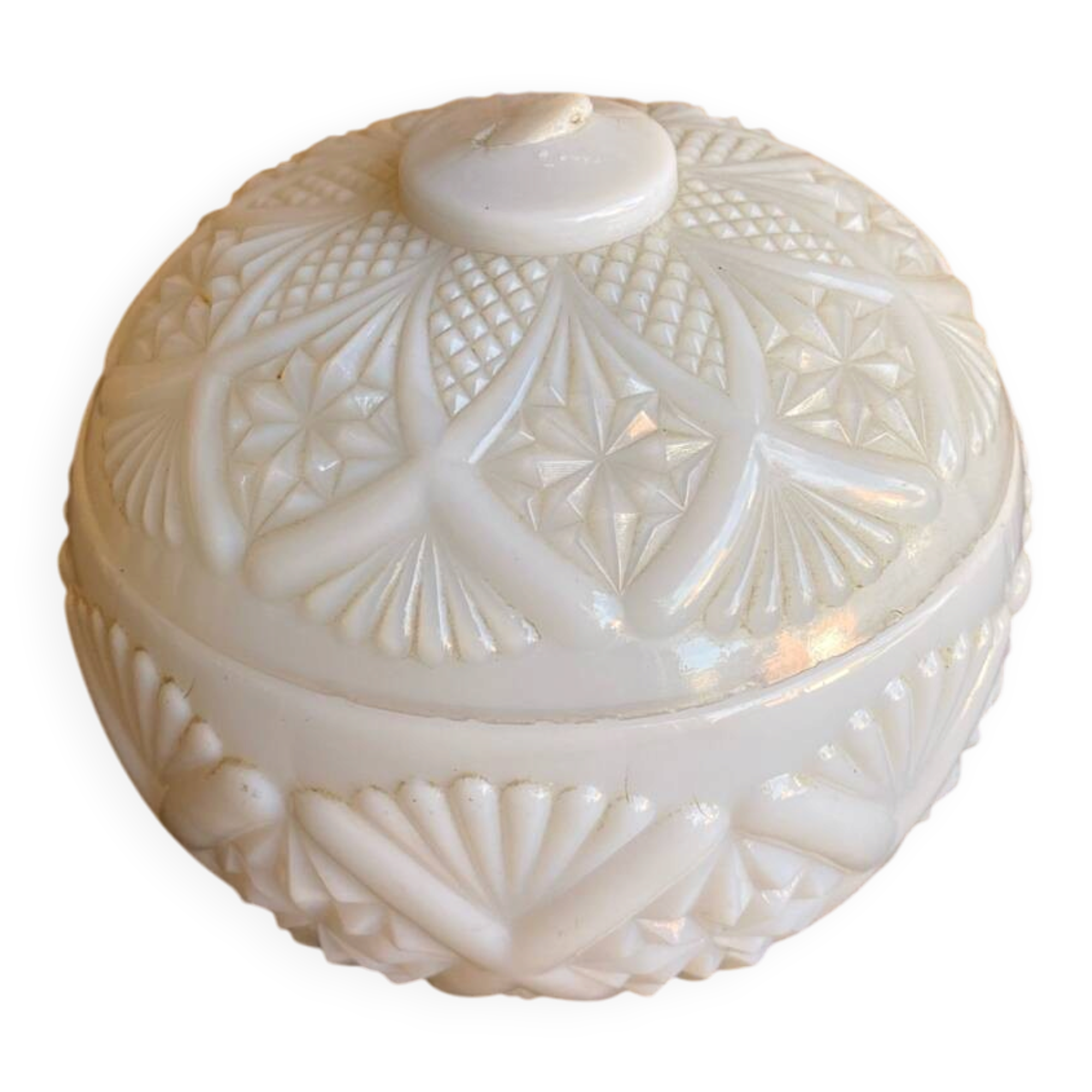 Vintage White Opaline Ball Box #C894