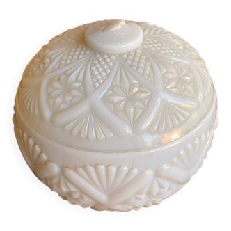 Vintage White Opaline Ball Box #C894