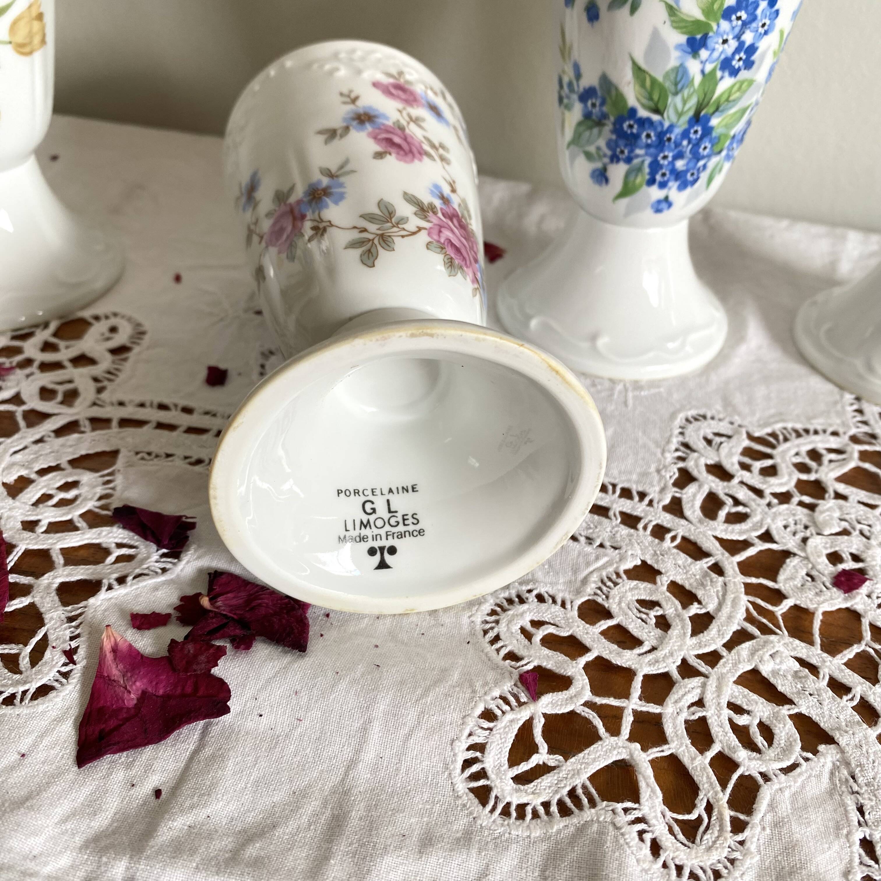 5 Mazagran flower coffee cups porcelain Limoges vintage