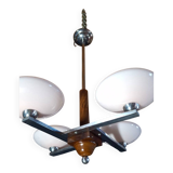 Lustre Art déco années 50 – chrome & opaline rose