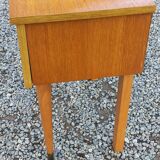 Vintage 1950s bedside table in blond oak with conical legs