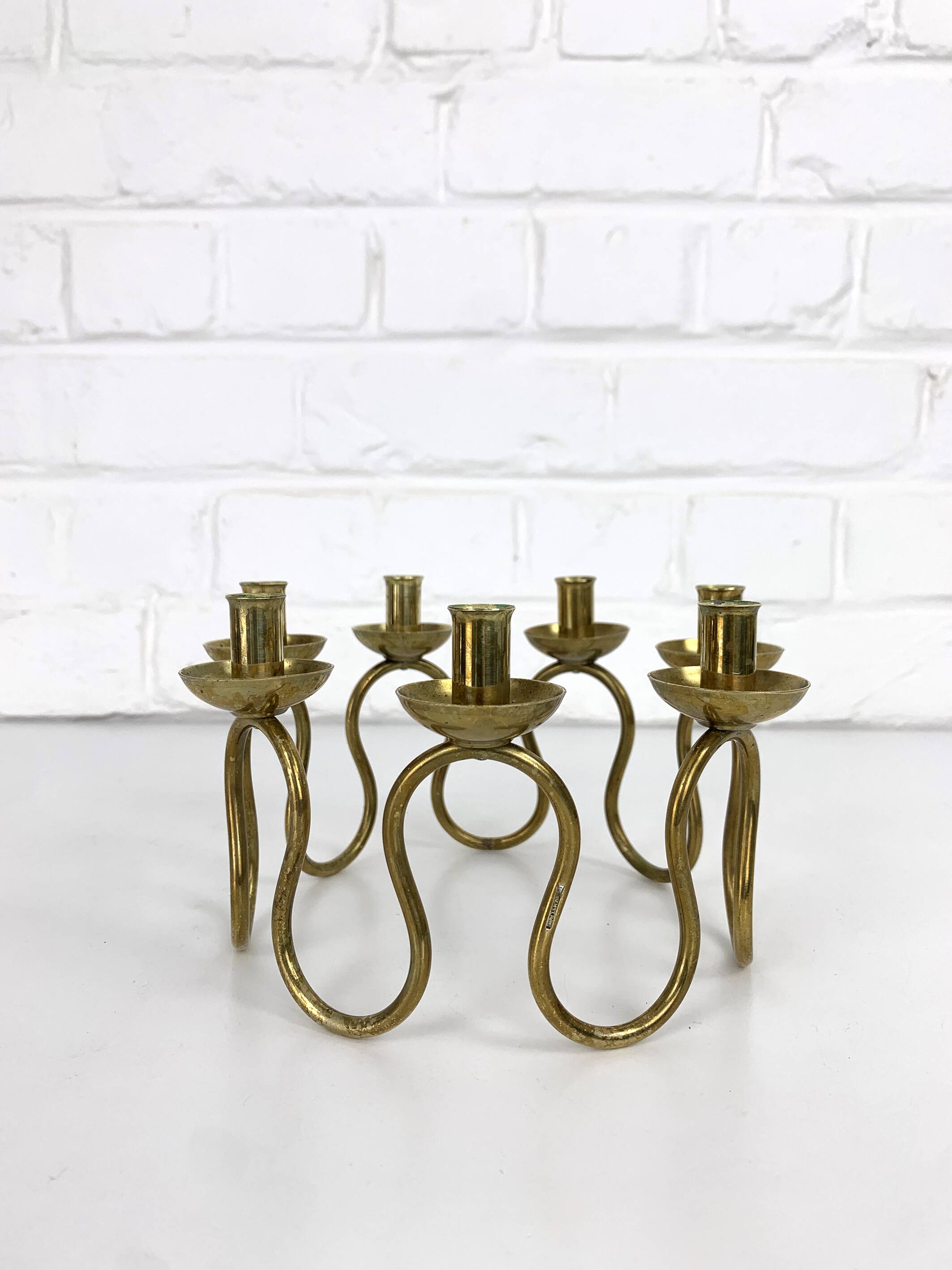 Scandinavian brass candle holder by Lars Holmström, Sweden 1950s