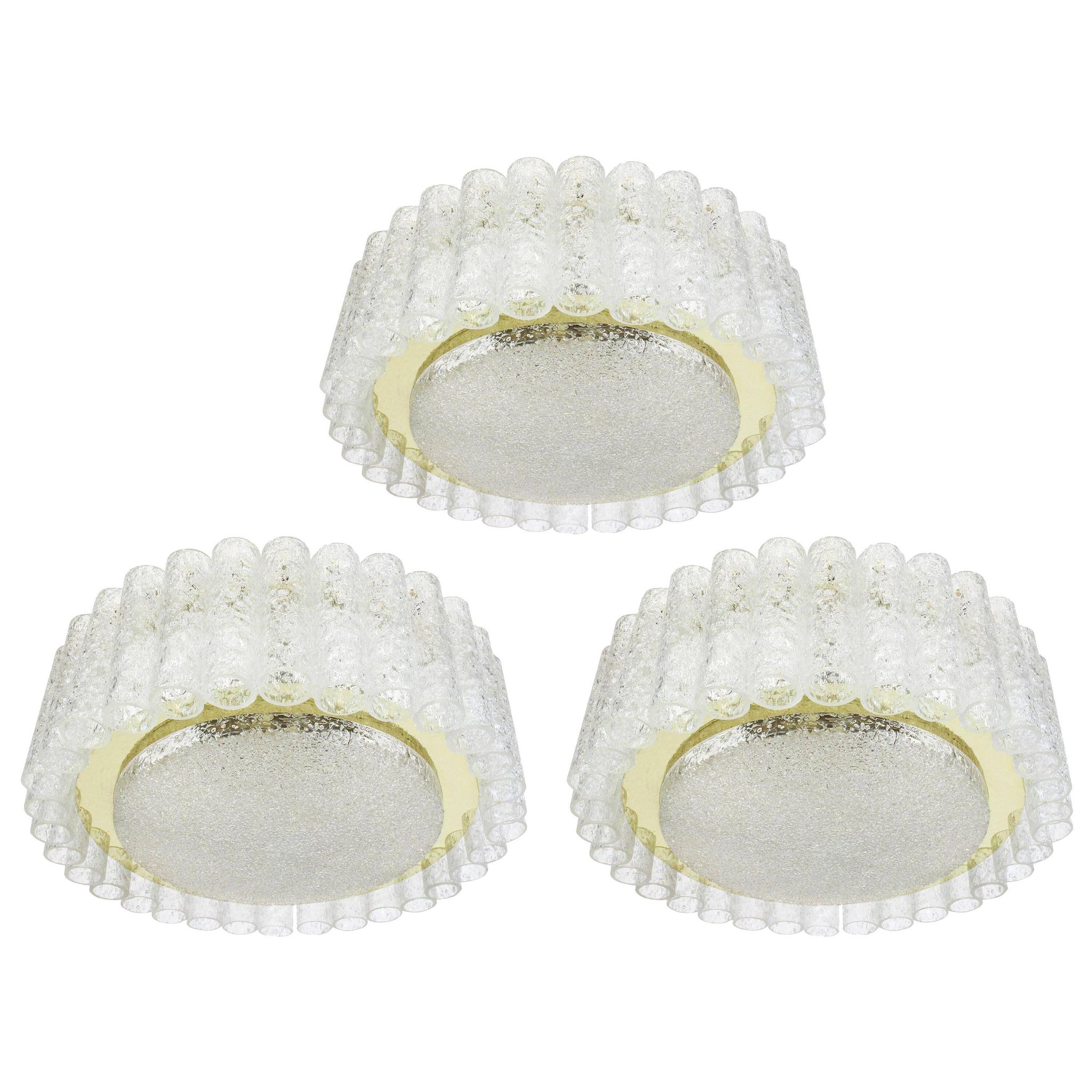 Lustre Doria Murano en tubes de verre avec entourage en laiton, Allemagne, années 1960