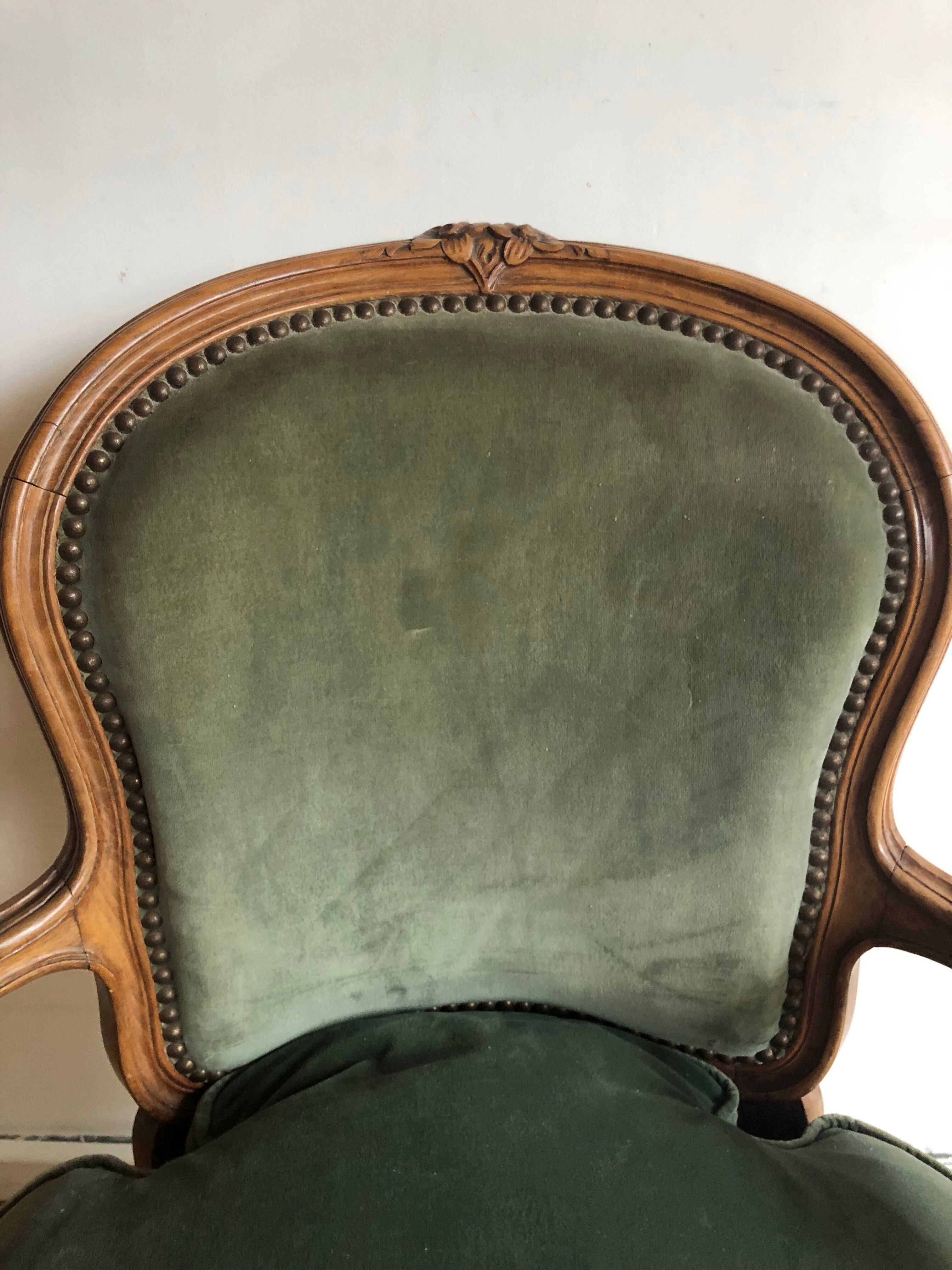 Green shepherdess armchair Louis XV style