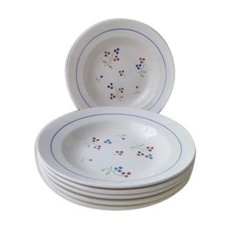 Set of 6 hollow plates in earthenware from Lunéville KG Model Odile