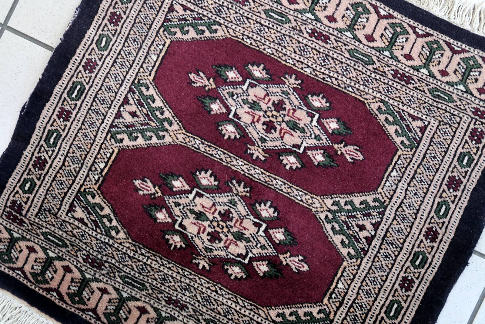 Tapis vintage ouzbek Bukhara fait main en laine – 55 x 65 cm – Années 1970