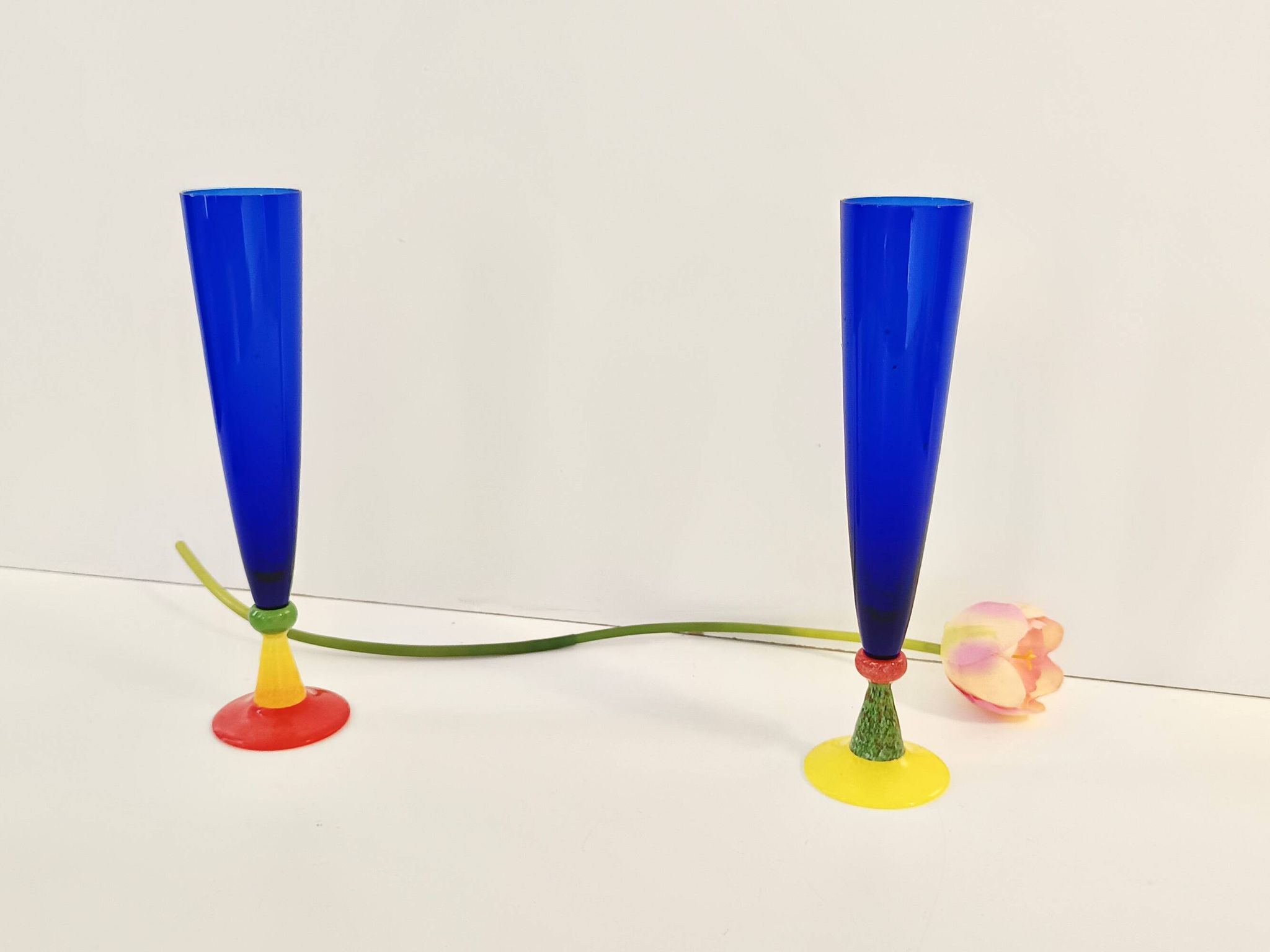 Pair of Blue Murano Glass Flutes by Bisazza & Rotella, Italy 2000