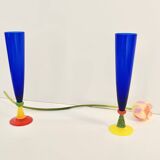Pair of Blue Murano Glass Flutes by Bisazza & Rotella, Italy 2000