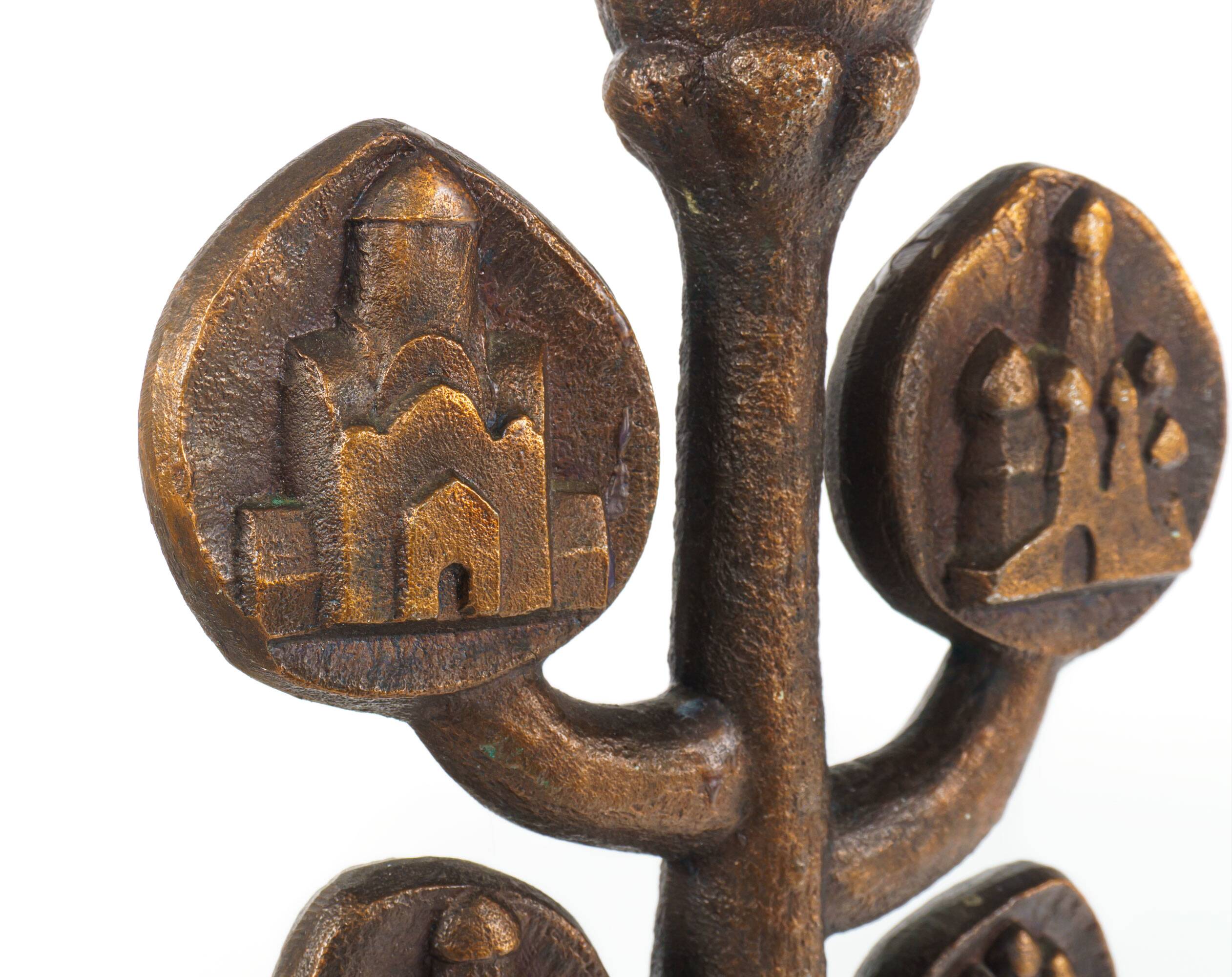 Vintage 1970s Brutalist Orthodox Christian Bronzed Tree-Shaped Candlestick