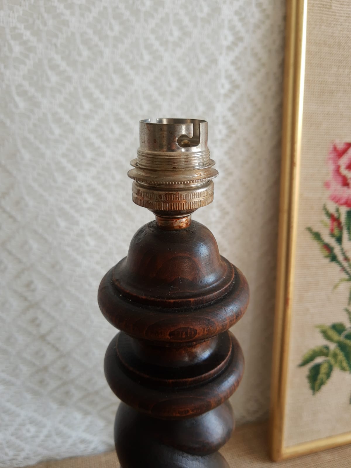 Turned wooden table lamp - vintage