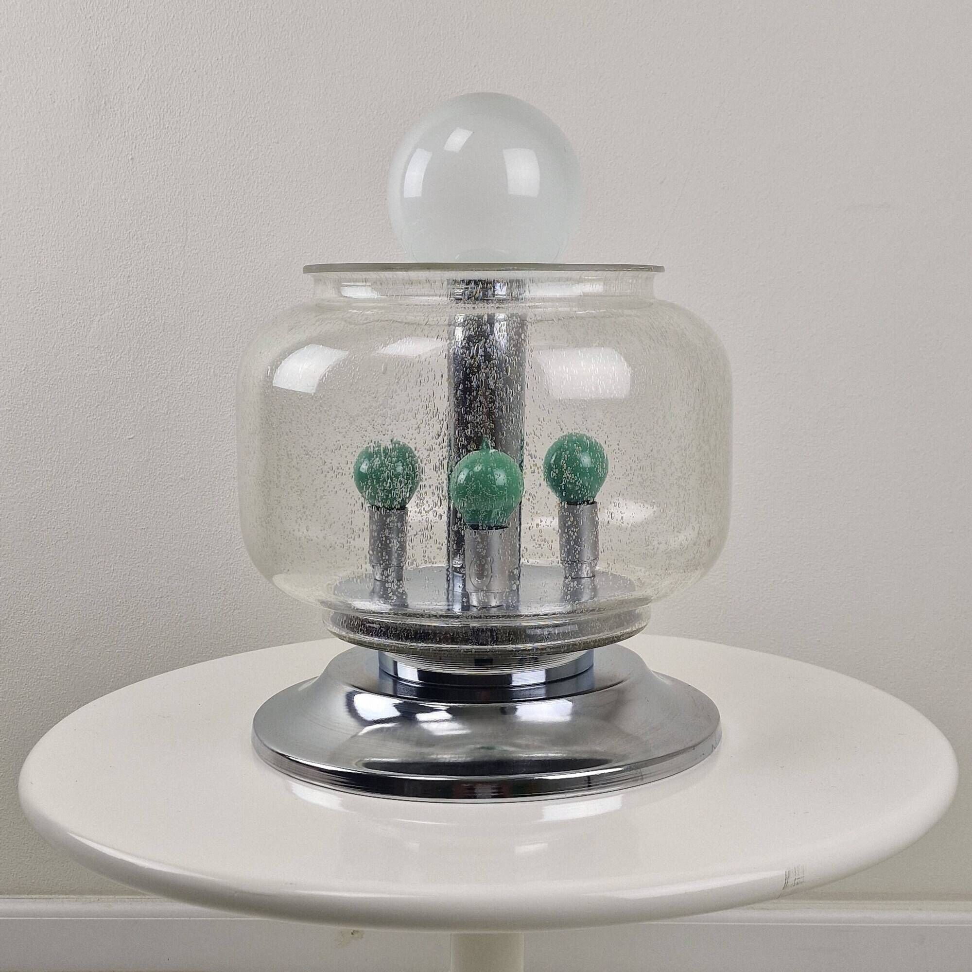 Italian Space Age Table Lamp with Effervescent Bubble Glass, 1970's