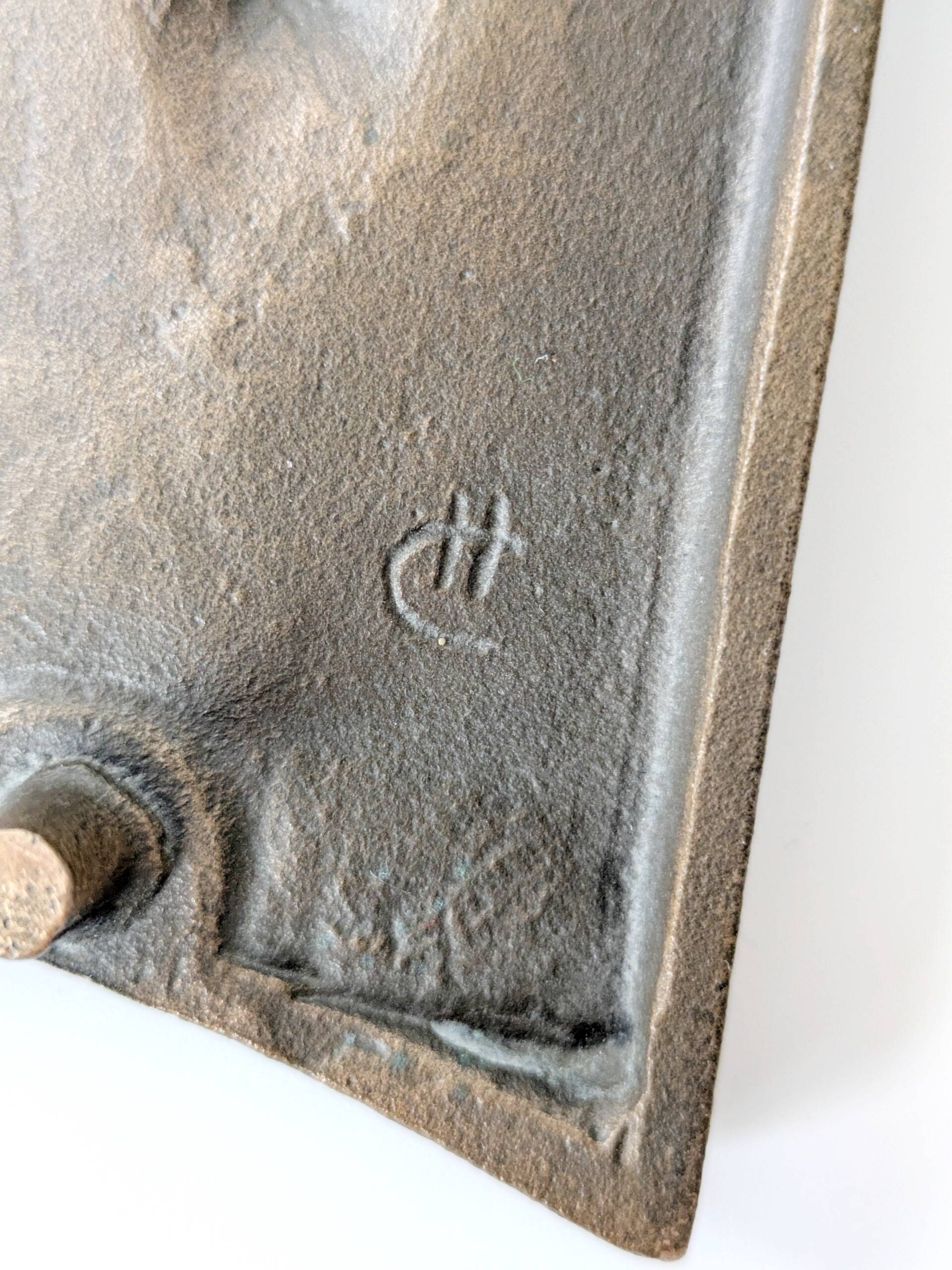 Vintage brutalist bronze crucifix, religious art from the 1950s