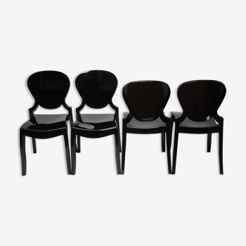 Ensemble de 4 chaises noires design Queen de Claudio Dondoli et Marco Pocci