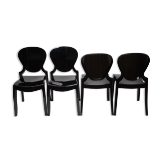 Ensemble de 4 chaises noires design Queen de Claudio Dondoli et Marco Pocci