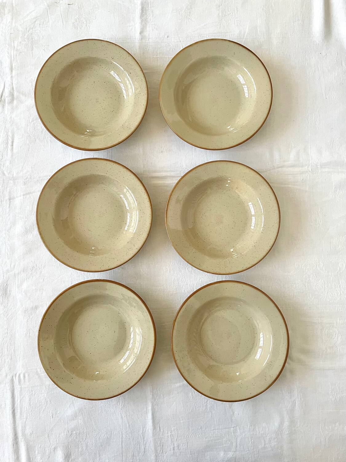 Set of 6 vintage soup plates speckled stoneware Tulowice Poland
