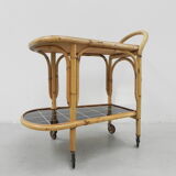 Bamboo serving trolley on castors