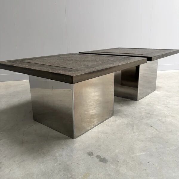 Set Peter Draenert stainless steel and stone coffee tables, 1970s