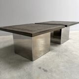 Set Peter Draenert stainless steel and stone coffee tables, 1970s