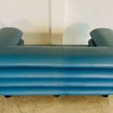 Vintage retro Swedish 2 seater turquoise leather sofa