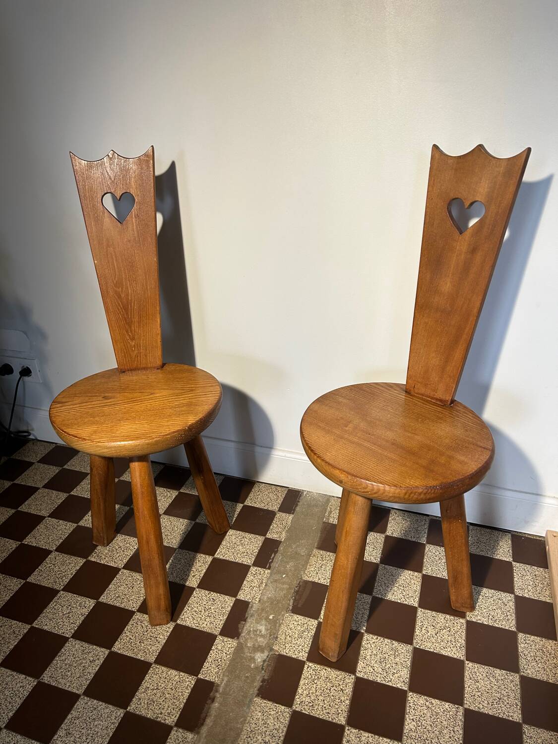 Pair of vintage chalet chairs in solid oak