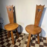 Pair of vintage chalet chairs in solid oak