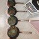 Lot de 7 casseroles en cuivre / manche en laiton