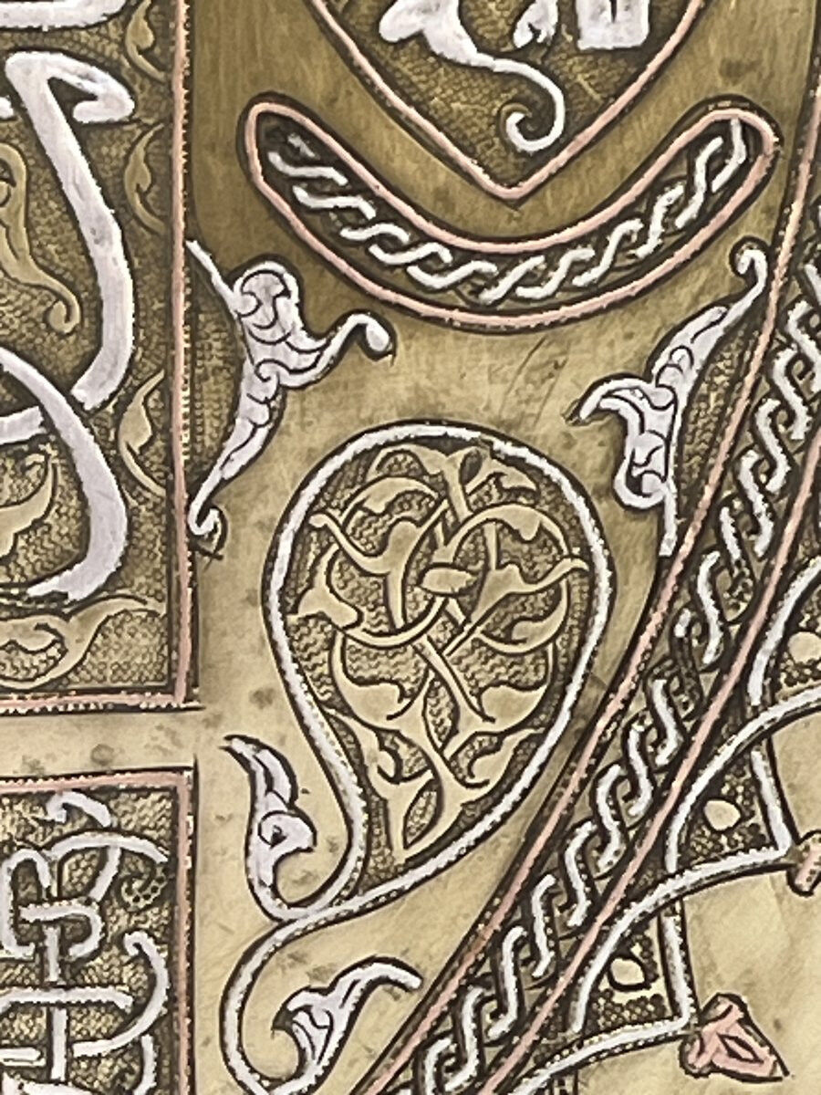 High-quality Eastern ceremonial plateau in copper and silver, 19th century, Iran Syria.