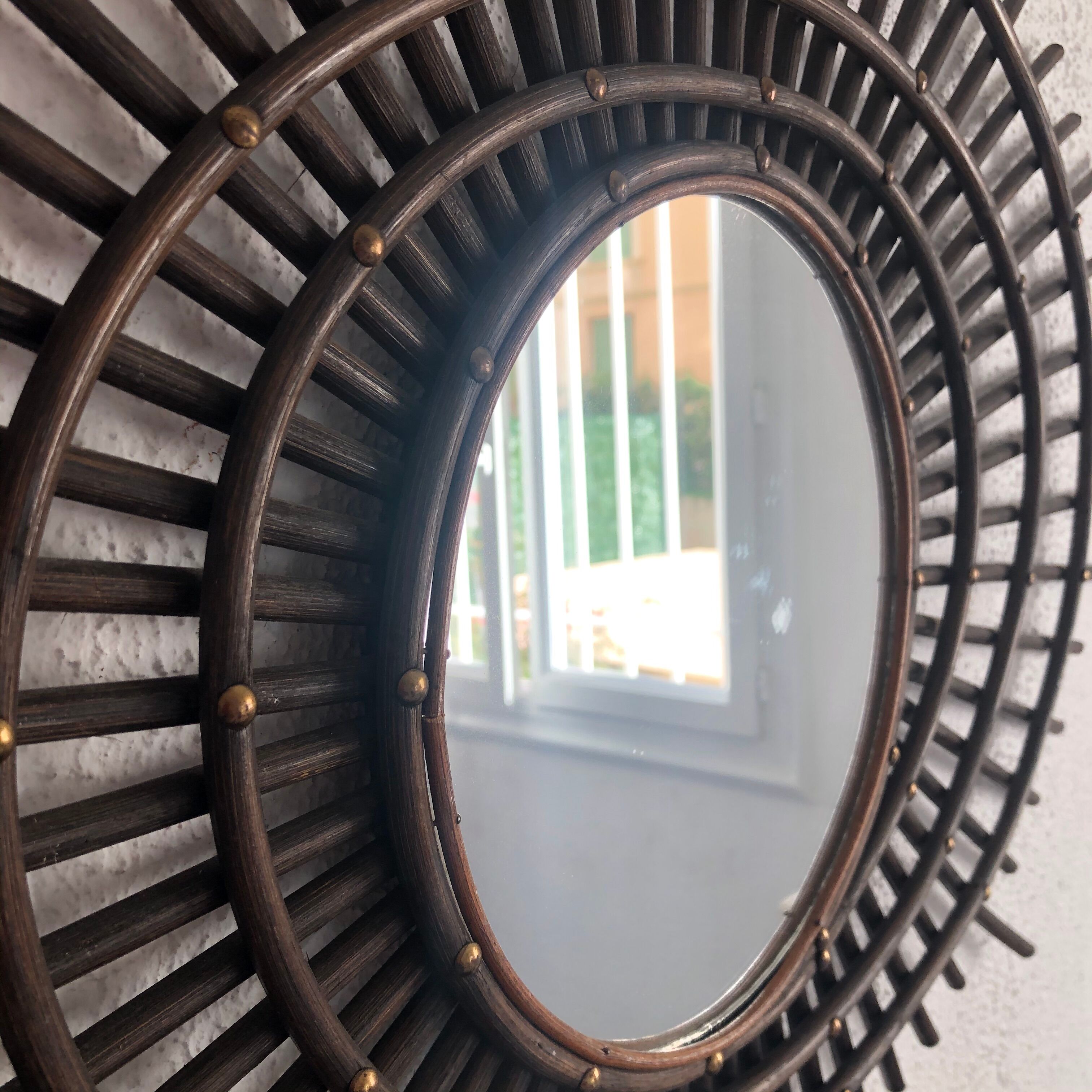 Vintage mirror 1960 orTF rattan sun - 80 x 67 cm