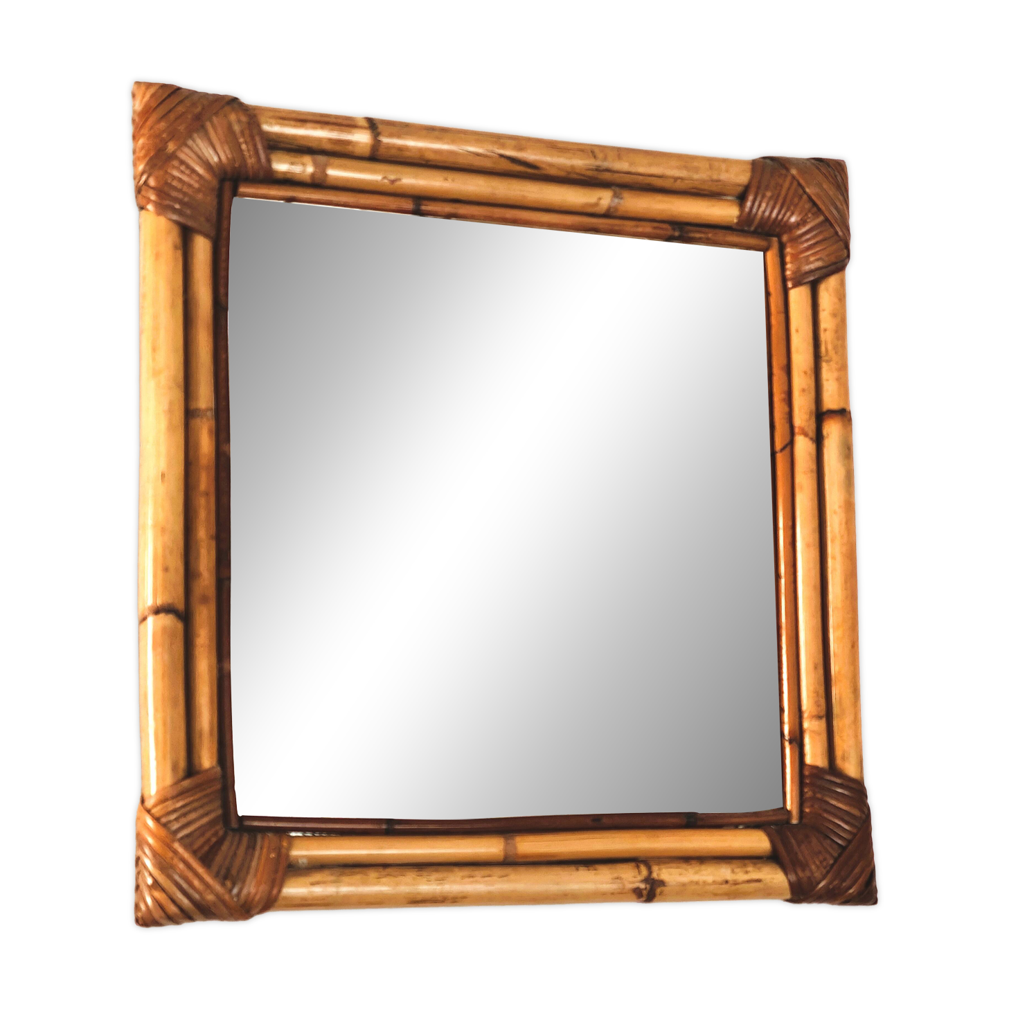 Woven bamboo mirror in natural tone