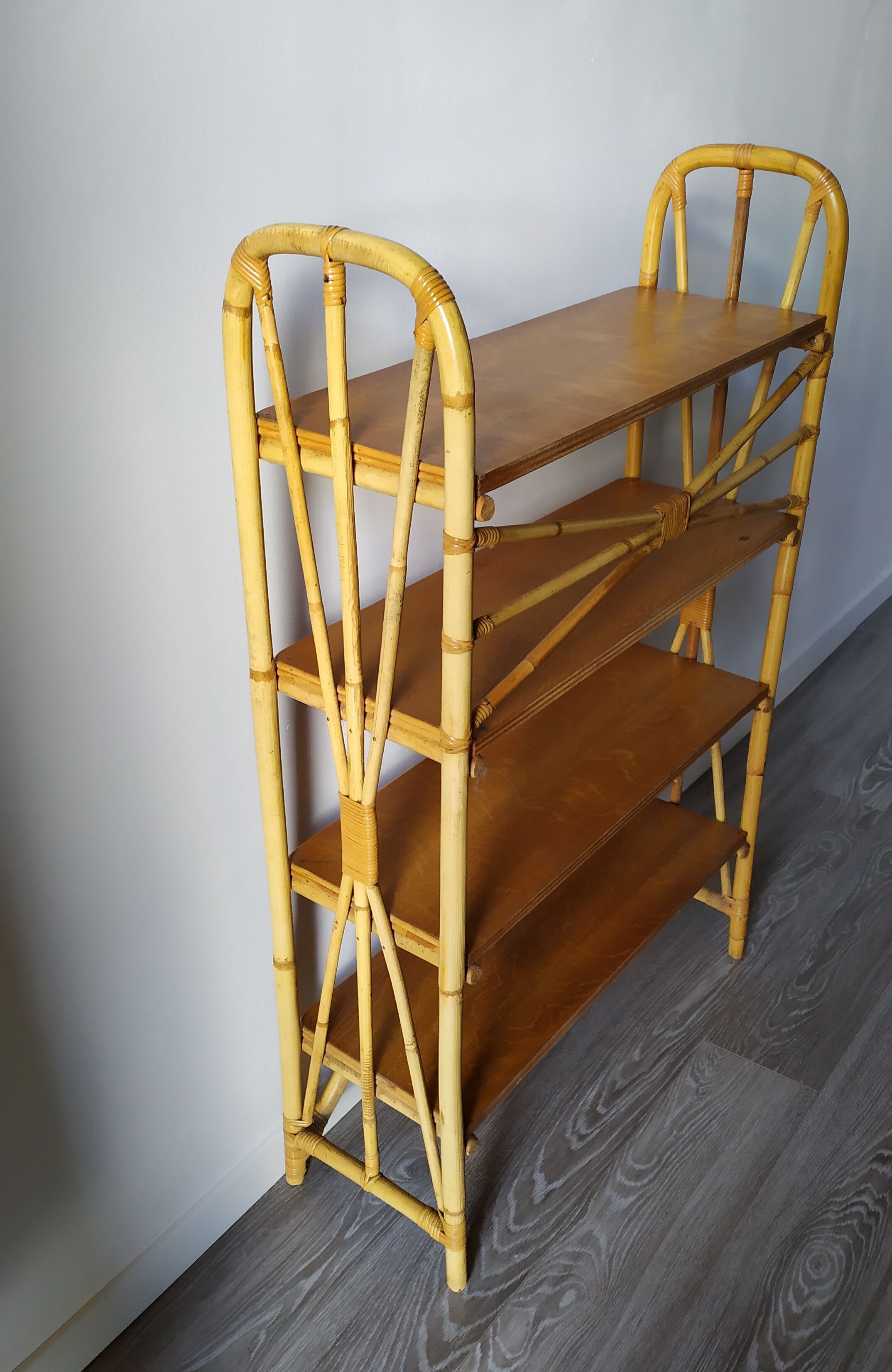 Rattan and wood shelf