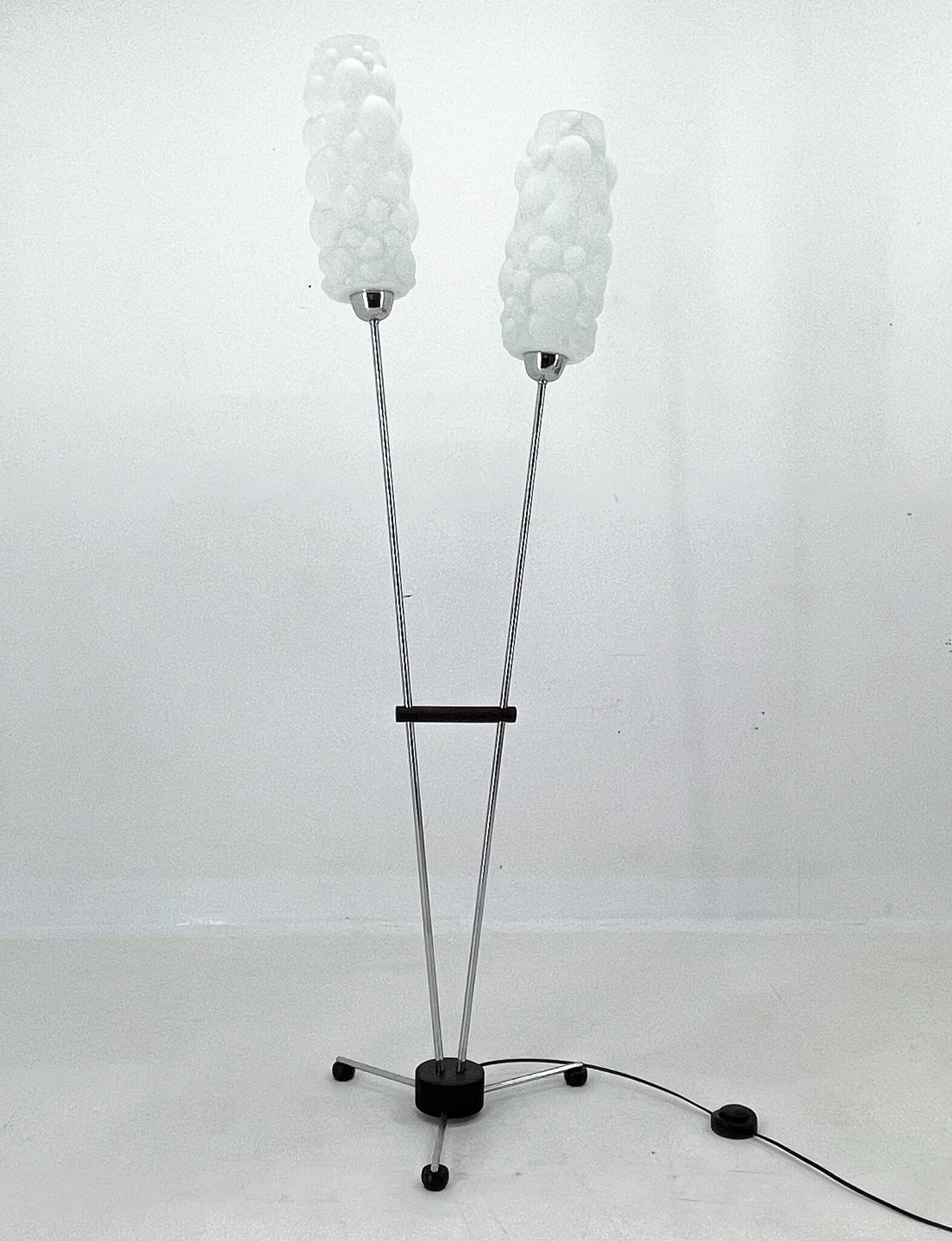 1970s chrome & wood floor lamp, restored , czechoslovakia