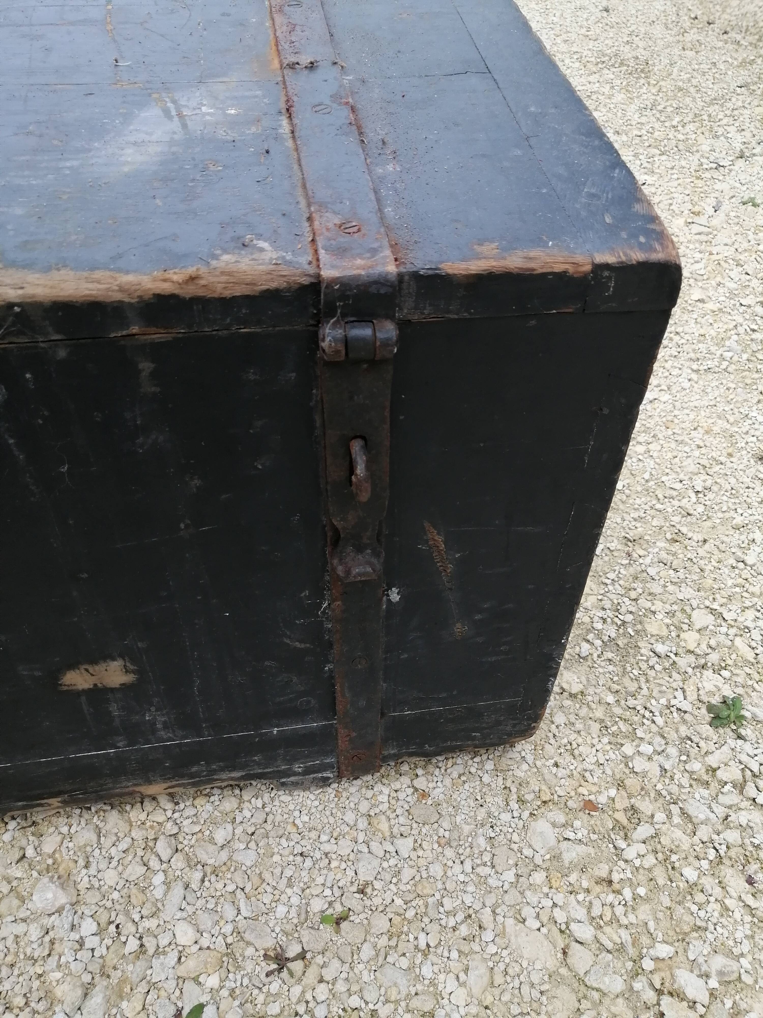 Old vintage wooden travel trunk