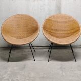 Pair of braided rattan armchairs