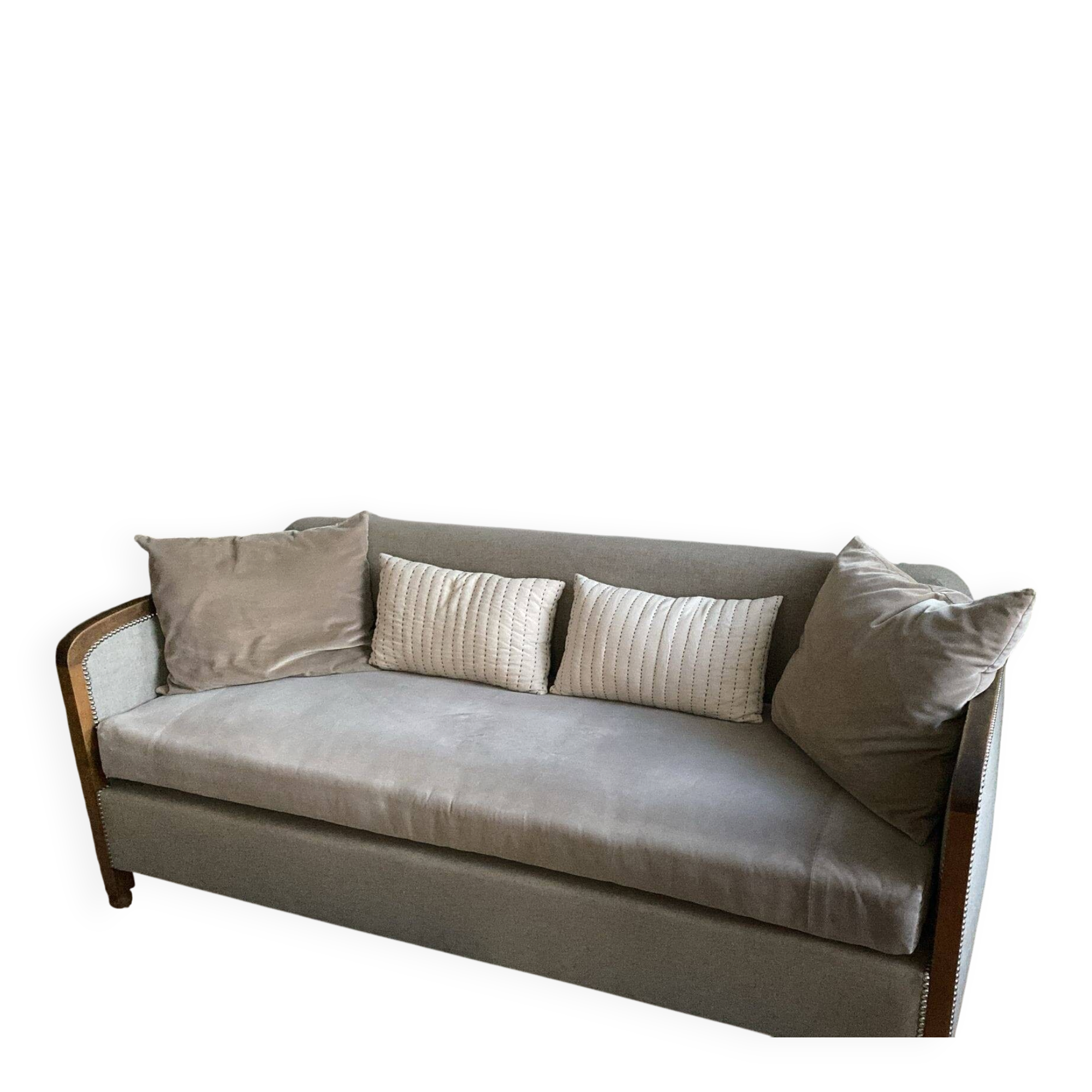 Elegant antique Napoleon III chaise longue – solid wood & beige velvet
