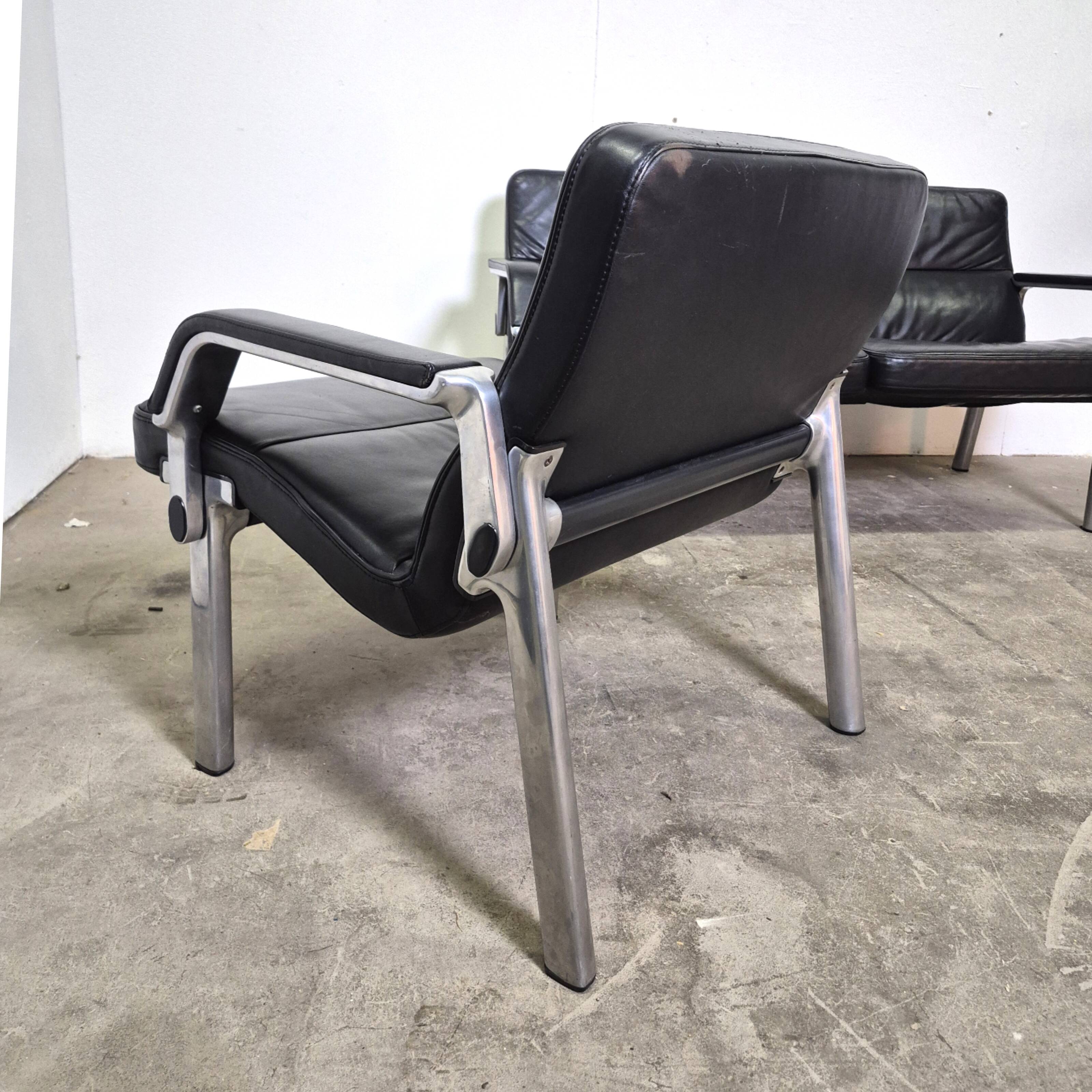 Postmodern black leather seating group, Germany 1980s