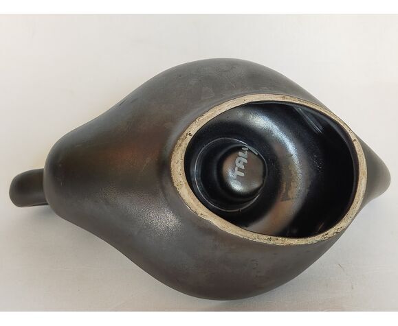 Matt black ceramic cellar rat candle holder 50s