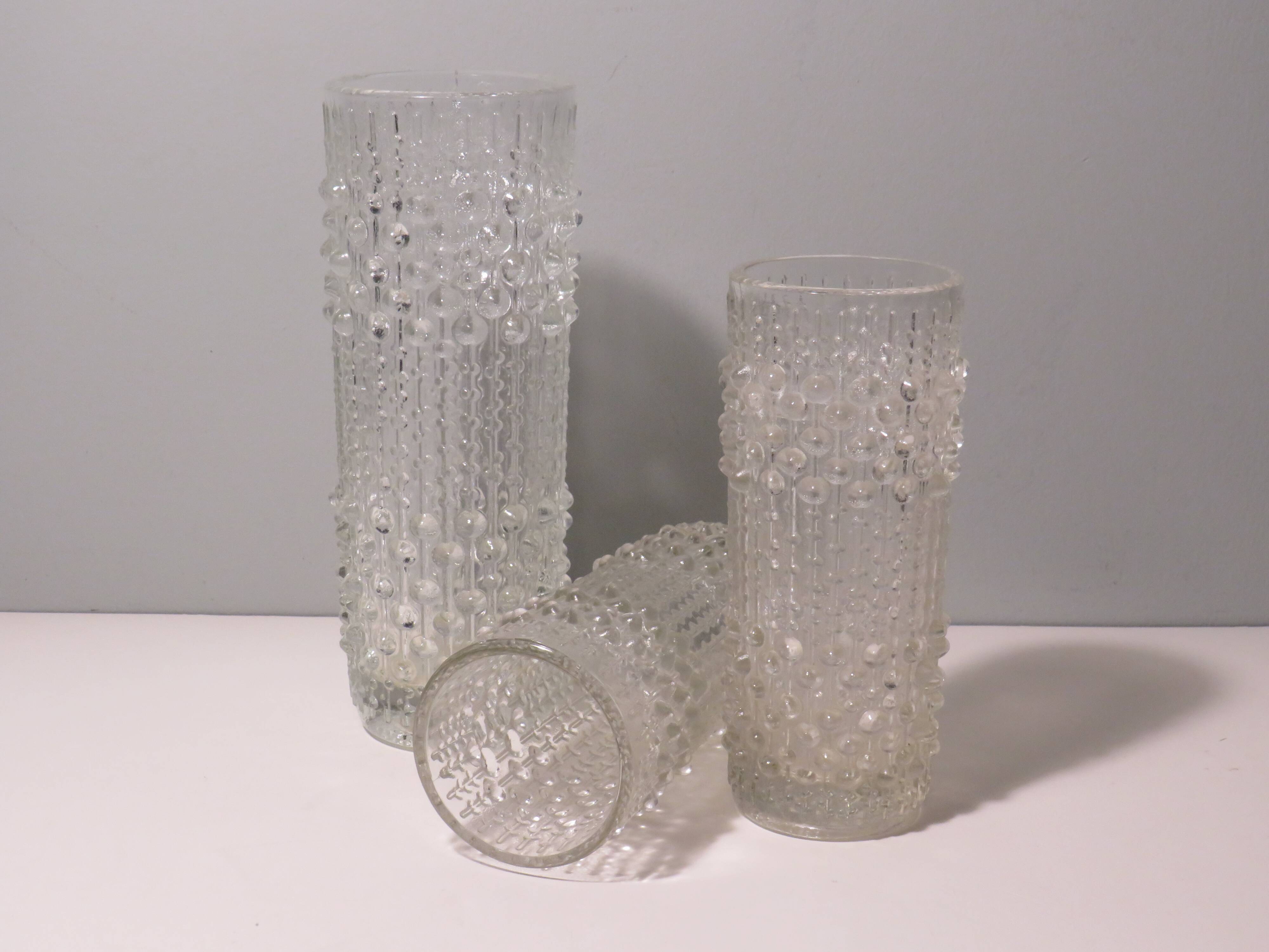 Set of 3 Vases, candle wax pattern, Sklo Union glassware, Czech Republic. 1970