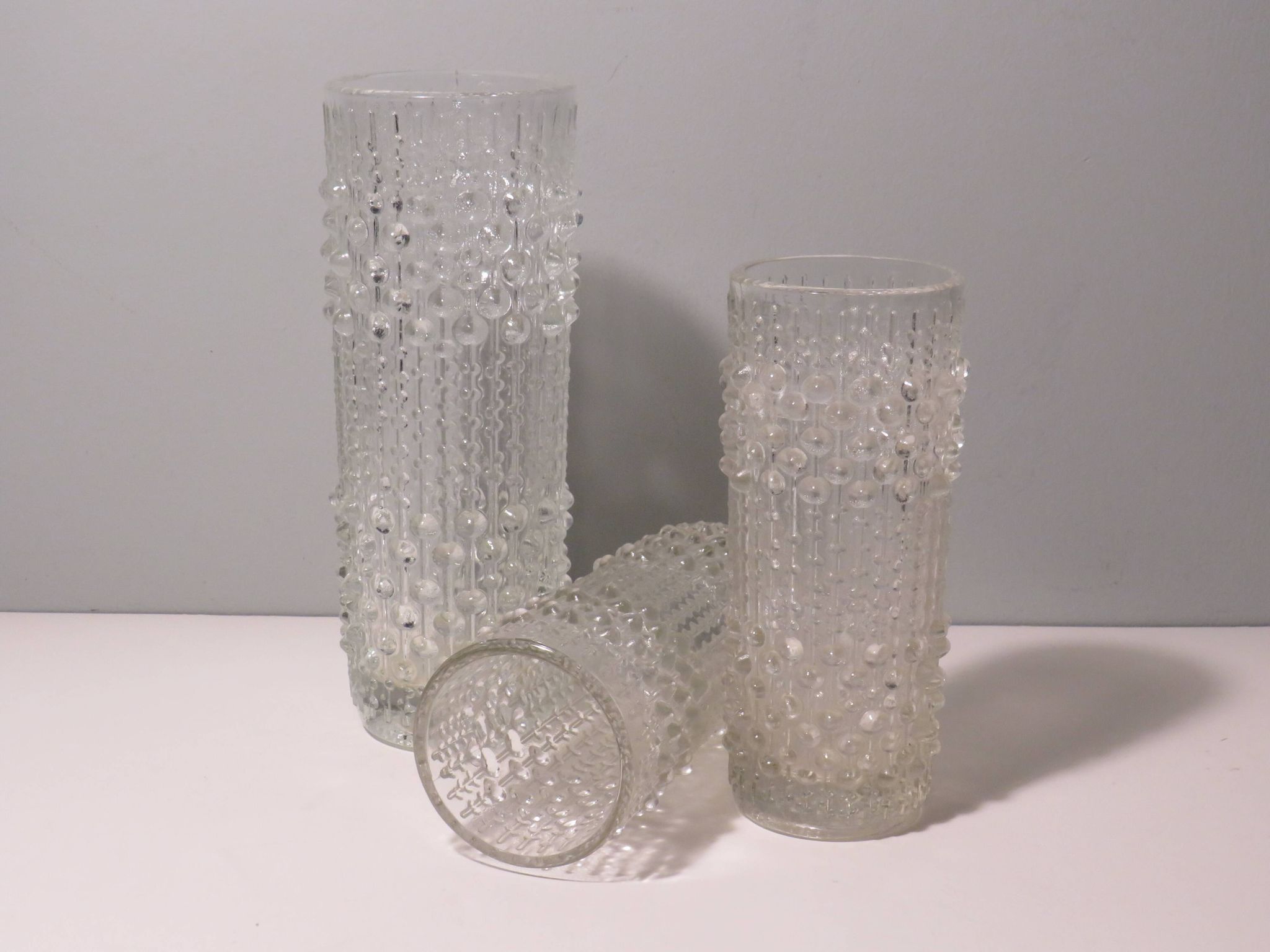 Set of 3 Vases, candle wax pattern, Sklo Union glassware, Czech Republic. 1970