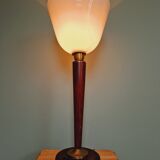 Large Art Deco lamp, in mahogany and opaline wood, 1920s-30s