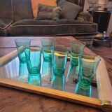 6 green glasses stamped LESIEUR – vintage 60s/70s