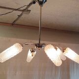 Chandelier with 6 lights in gold-plated metal and glass tulip - mid 20th century.