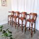 Set of 4 Vintage Bentwood Bar Stools, Brown Leather Seat, Nailhead Trim