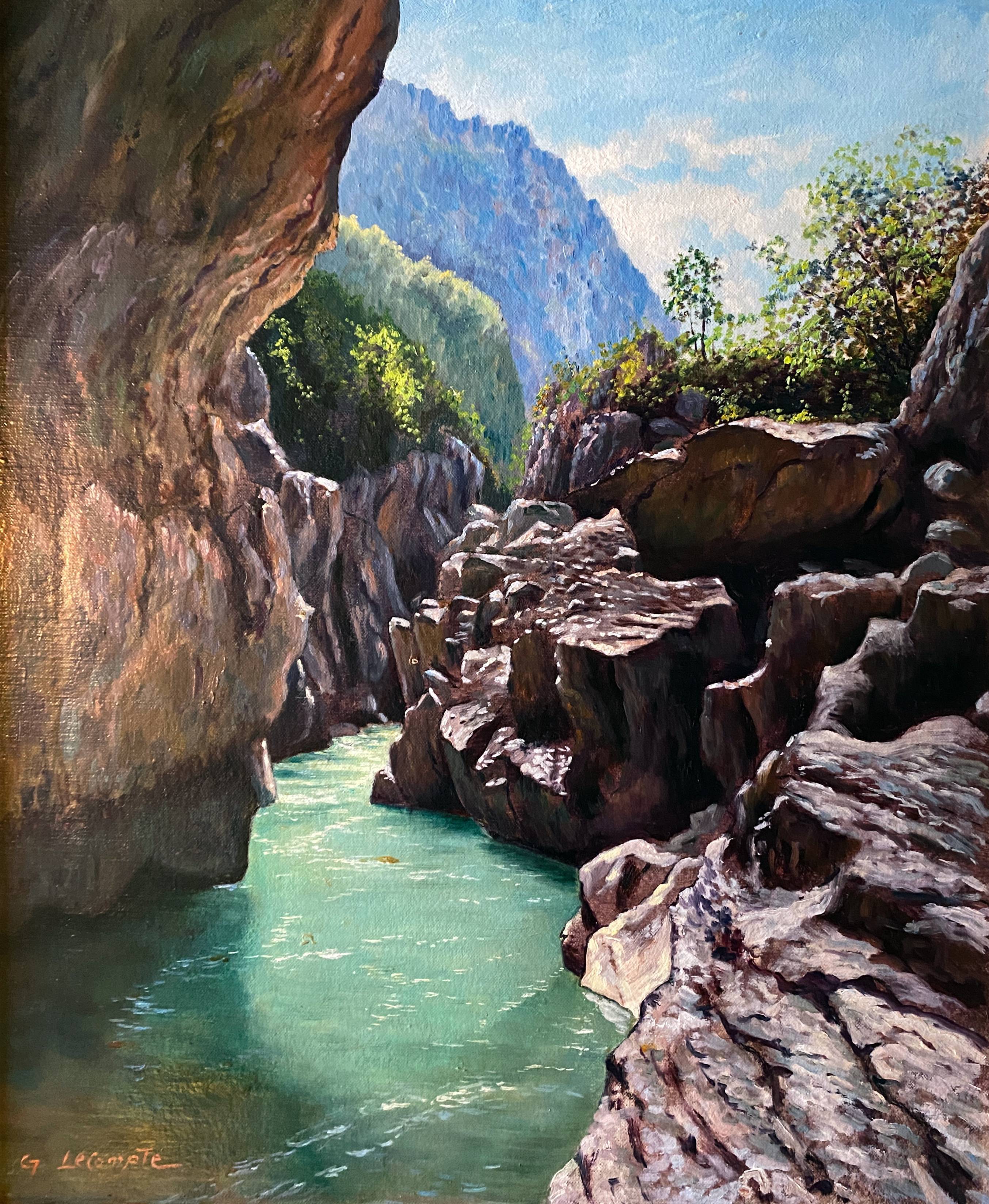 HST painting "Grand canyon of the Verdon Gorges" signed Lecompte + frame