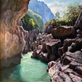 HST painting "Grand canyon of the Verdon Gorges" signed Lecompte + frame